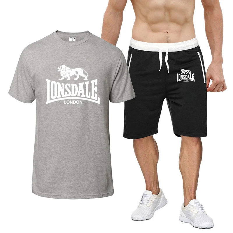 Мужская летняя спортивная одежда Lonsdale хлопковая Спортивная дышащая футболка с