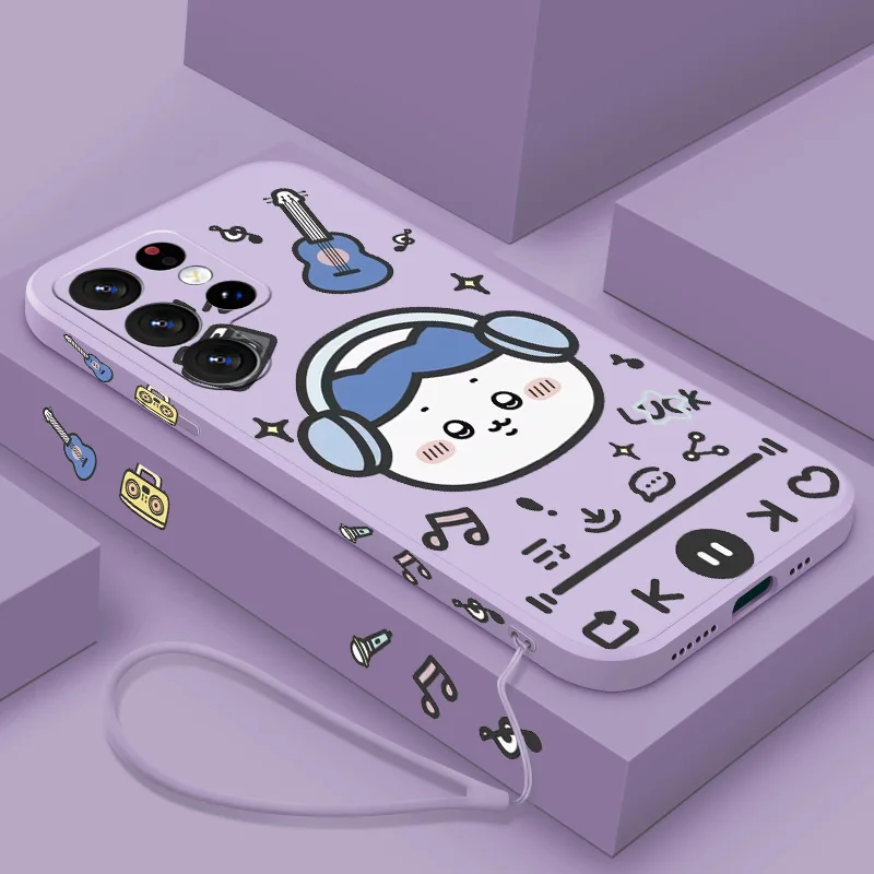 C-Chiikawa Usagis Phone Case For Samsung Note 8 9 10 20 M10 12 13 14 21 30 31S 33 51 52 62 A02S A25 Liquid Left Rope Funda