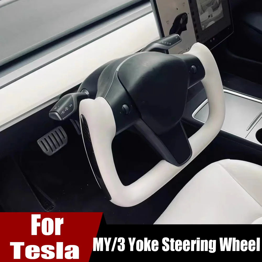 

YOKE Steering Wheel For Tesla Model 3 Real Carbon Fibre Steering Wheel Handle Nappa Leather For Tesla Model Y / Three 2018-2023