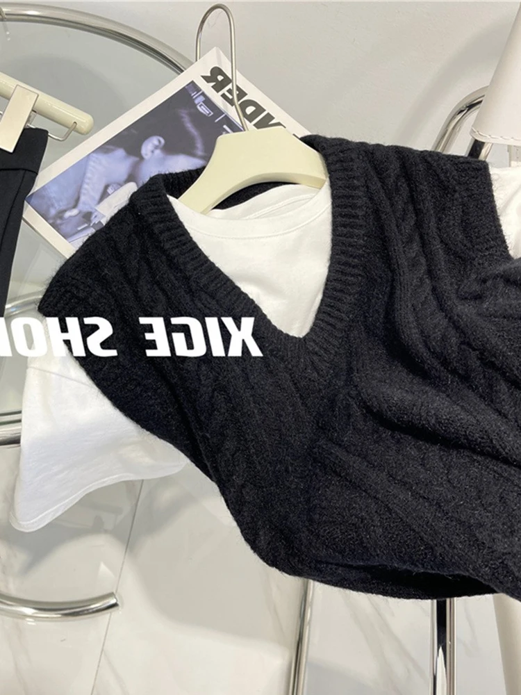 Японский модный ретро свитер с v-образным вырезом жилет для женщин ранняя весна