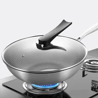 honeycomb handmade stainless steel wok without lid skillet thick wok frying pan non stick non rusting gasinduction cooker pan