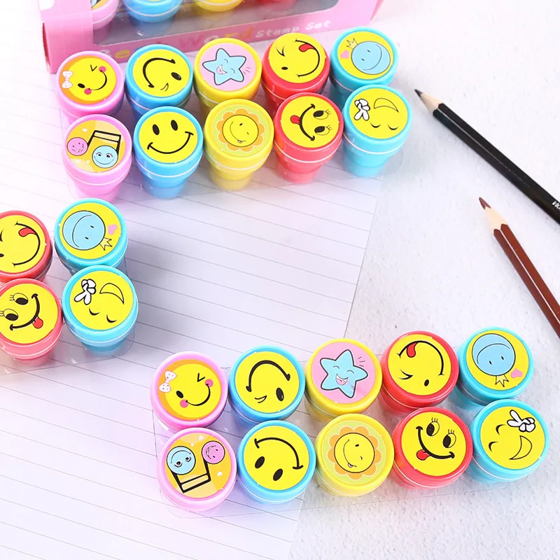 

10pcs Assorted Stamps for Kids Self-ink Stamps Children Toy Stamps Smiley Face Seal Scrapbooking DIY Painting Photo Album Decor