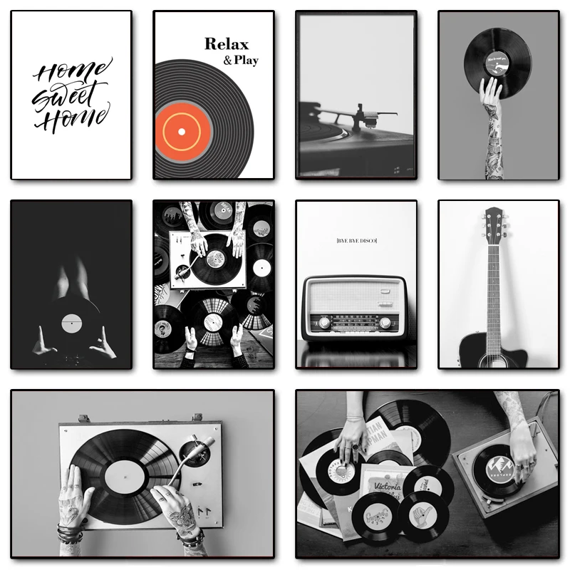 Винтажный черно-белый виниловый фотопостер с HD-печатью, холст, живопись, настенные картины, музыкальный подарок, музыкальная студия, домашний декор