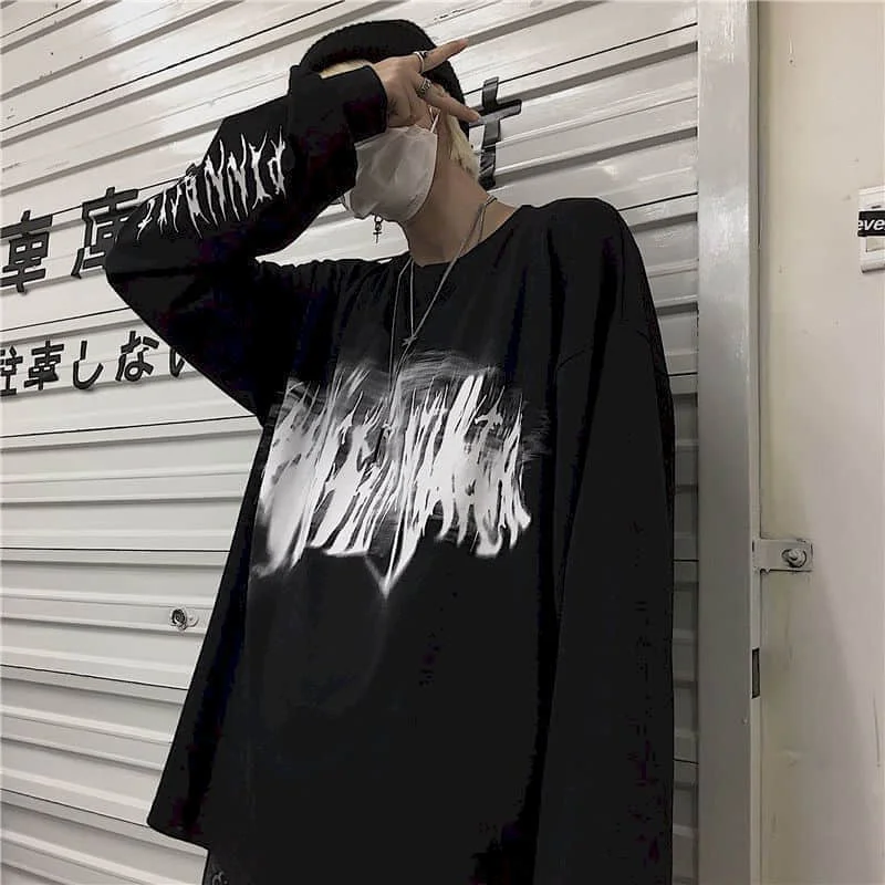 Футболка Мужская/Женская с длинным рукавом свободная Студенческая рубашка в