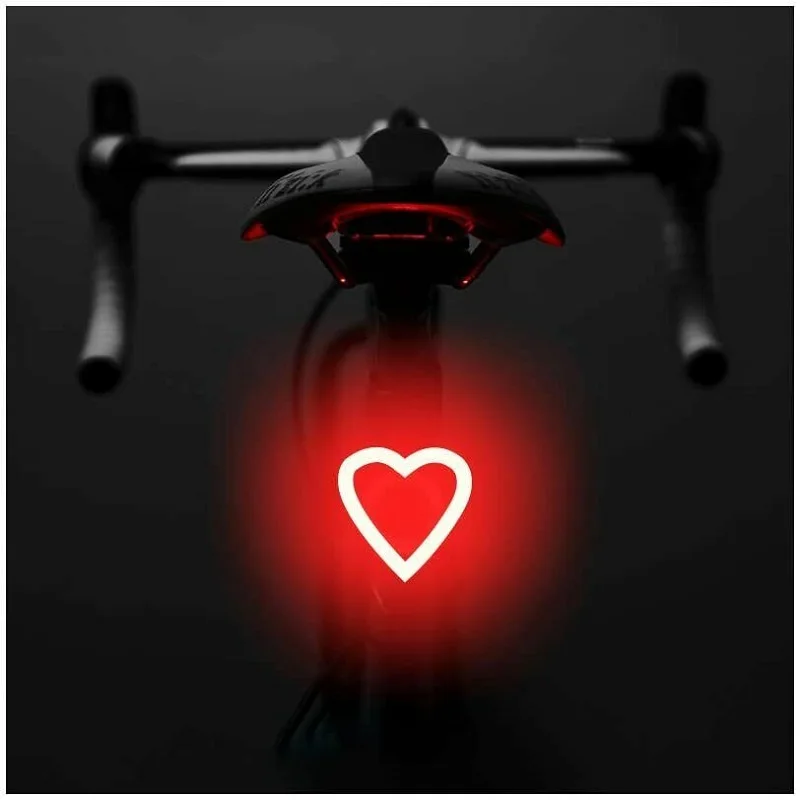 Heart Shaped LED Bicycle Rear Light USB Rechargeable Mountain Bike Tail Light Night Riding Safe Warning Lamp Bicycle Accessories