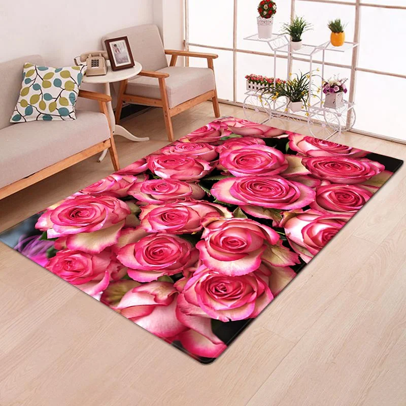

Rose Flower Rug Multicolor Pink Red Wedding Carpet Antislip Living Room Carpet Large Girls Room Mat Home Door Mat Tapis Chambre