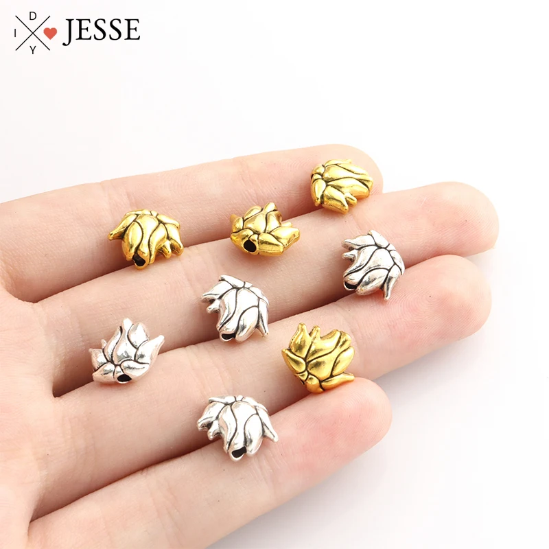 

15Pcs Vintage Tibetan Silver/Gold Plated Alloy Flower Lotus Spacer Beads For Making Bracelets Necklace Earrings Jewelry Findings