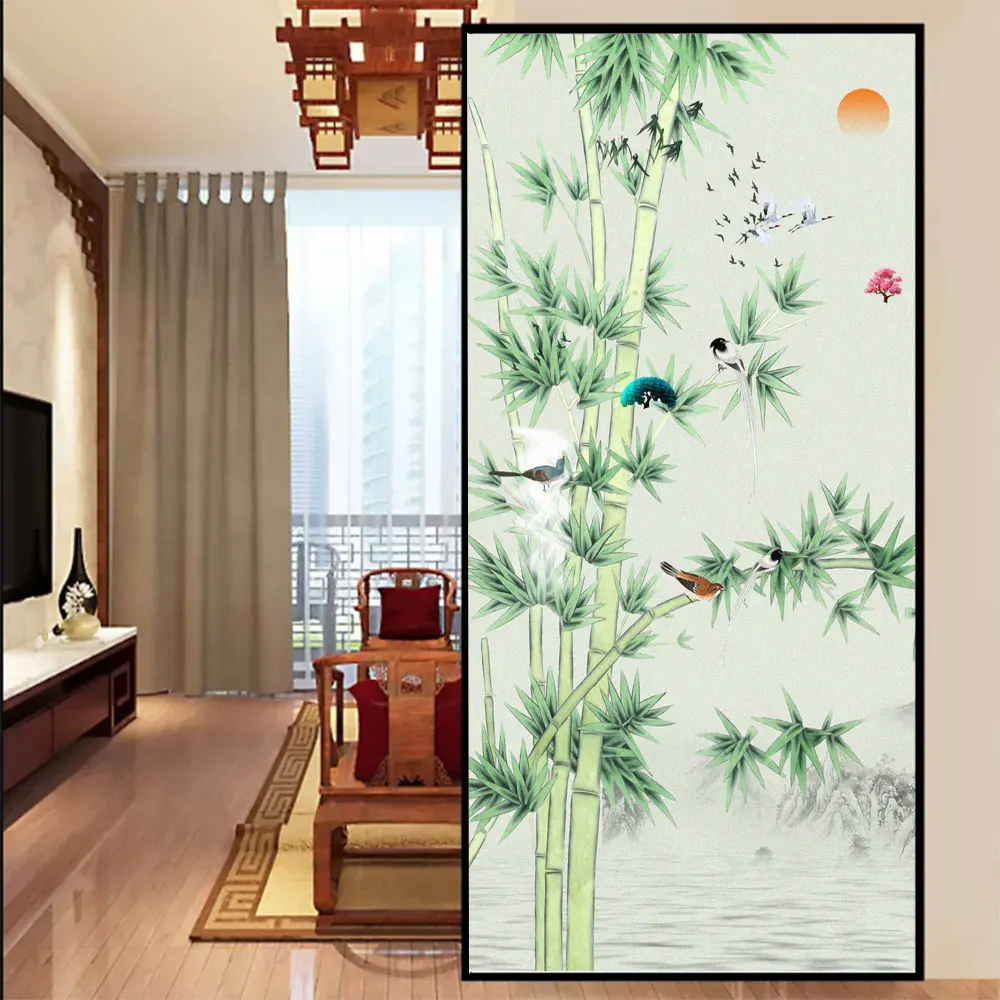

Privacy Window Film Decoration New Chinese Bamboo Glass Window Stickers Glue-Free Static Adhesive GlassFilm Window Tint