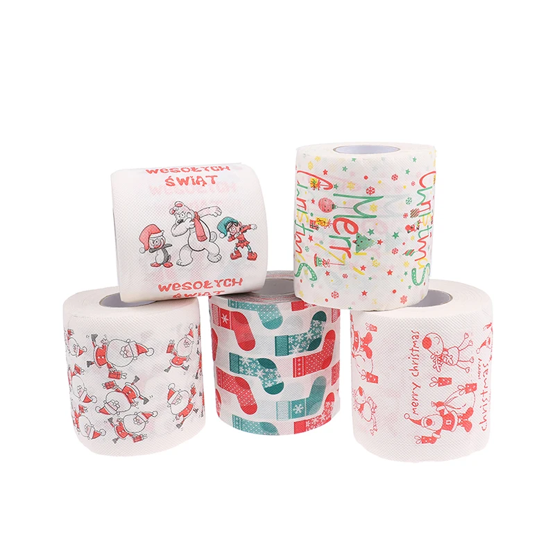 

1Pc Toilet paper christmas Festival Theme Printed Wood Pulp Toilet Paper Santa Claus Reindeer Decor Home Tissue Supplies