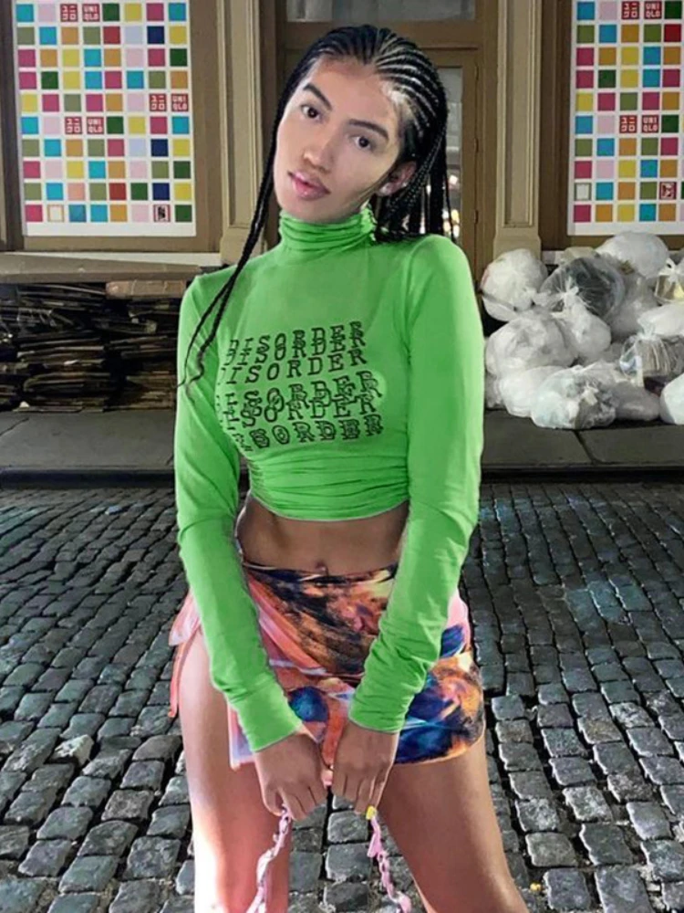 

Bottoming Long Sleeve Crew Neck Autumn New High Neck Cropped Navel Bottom Print Tops Harajuku Y2k Clothes Spring Hoodies T-shirt