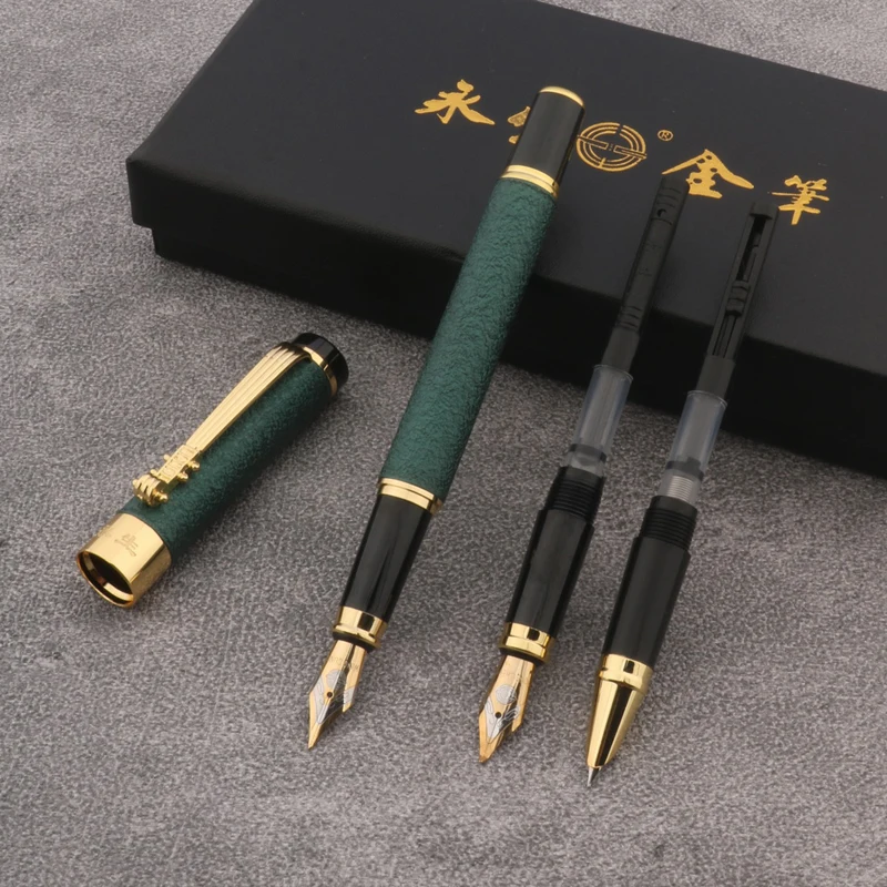Набор металлических чернильных ручек, коробка с матовым зеленым наполнителем и преобразователем, деловые офисные и школьные принадлежности, золотая ручка, 1 шт./3 шт.