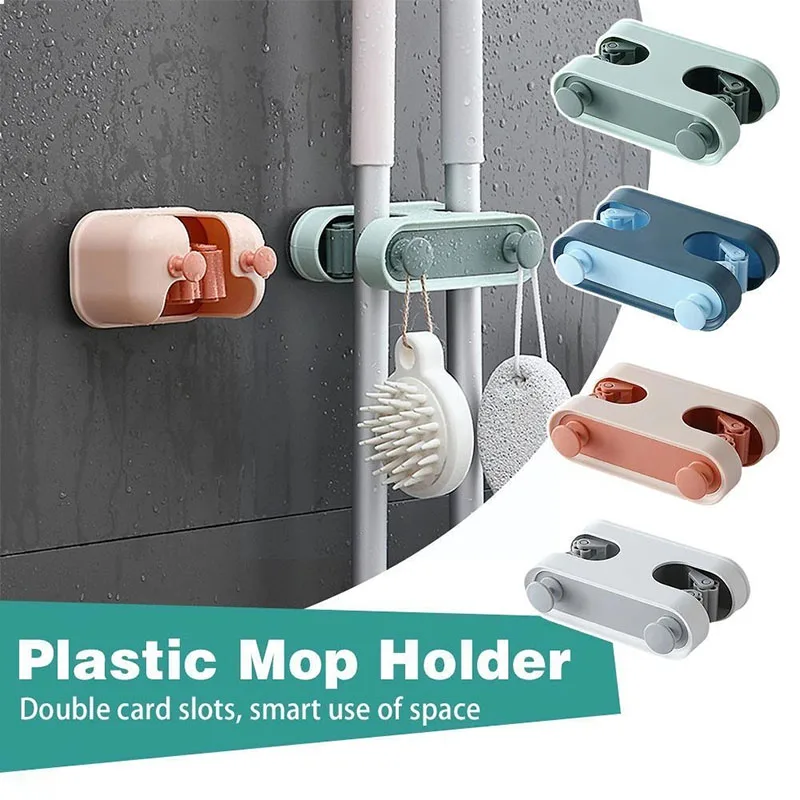 Self-adhesive Bathroom Mop Clip Kitchen Shelf Wall Mounted Free Punch Hook Brush Storage  Broom Hanger Towel Household Pendant