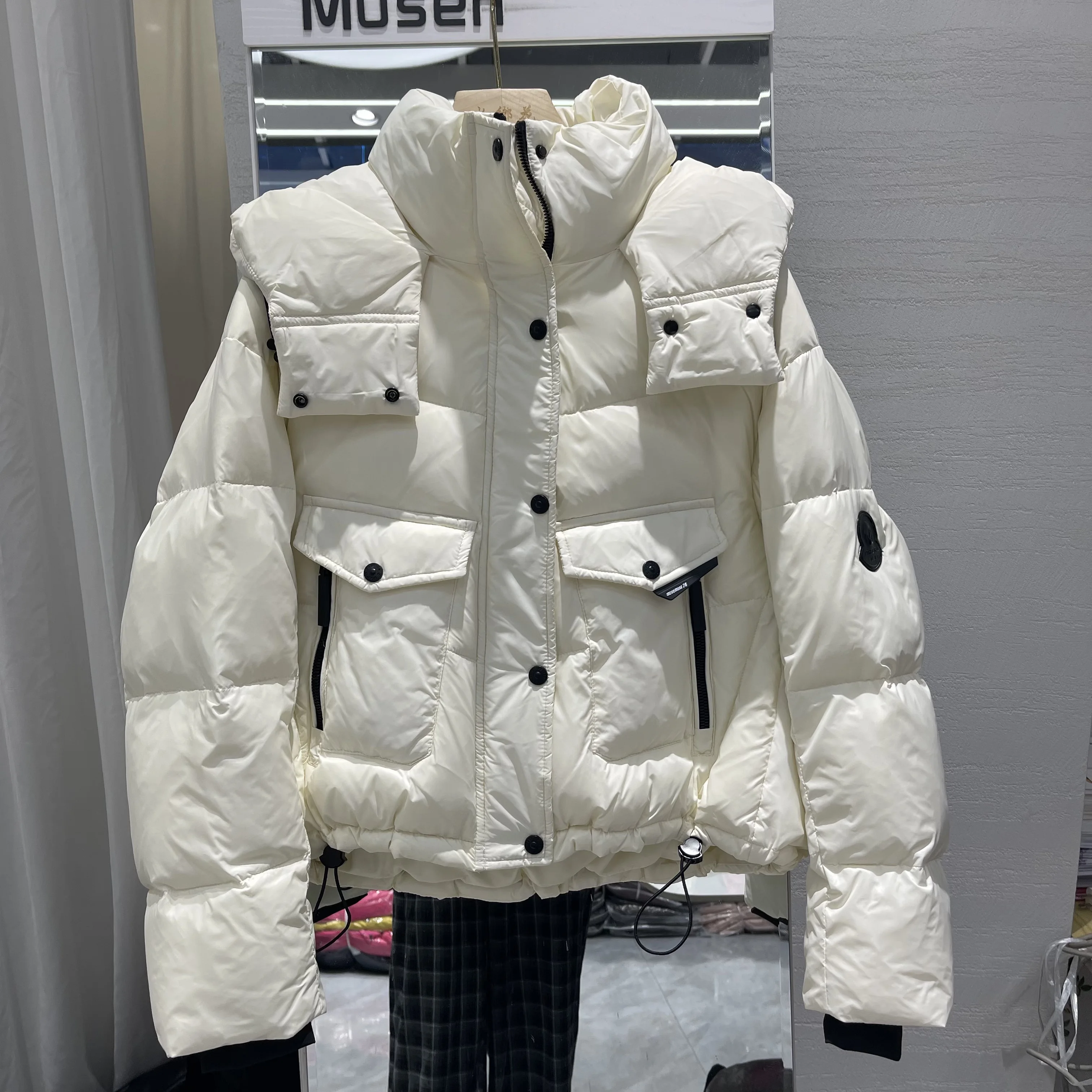 Европейские товары модный короткий пуховик с воротником-стойкой и капюшоном