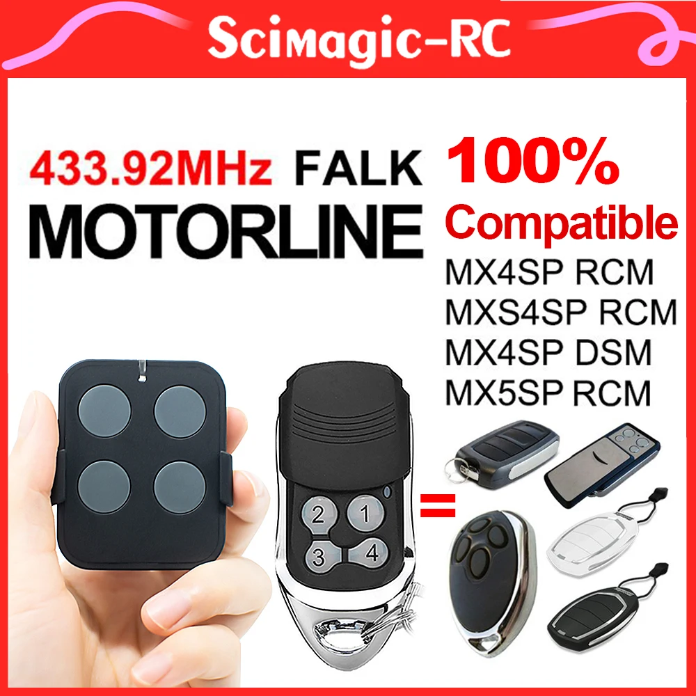 

100% совместимый MOTORLINE FALK RCM MX4SP RCM / MXS4SP RCM / MX5SP / MX4SP DSM Пульт дистанционного управления Устройство открывания гаражных ворот 433 МГц Скользящий код