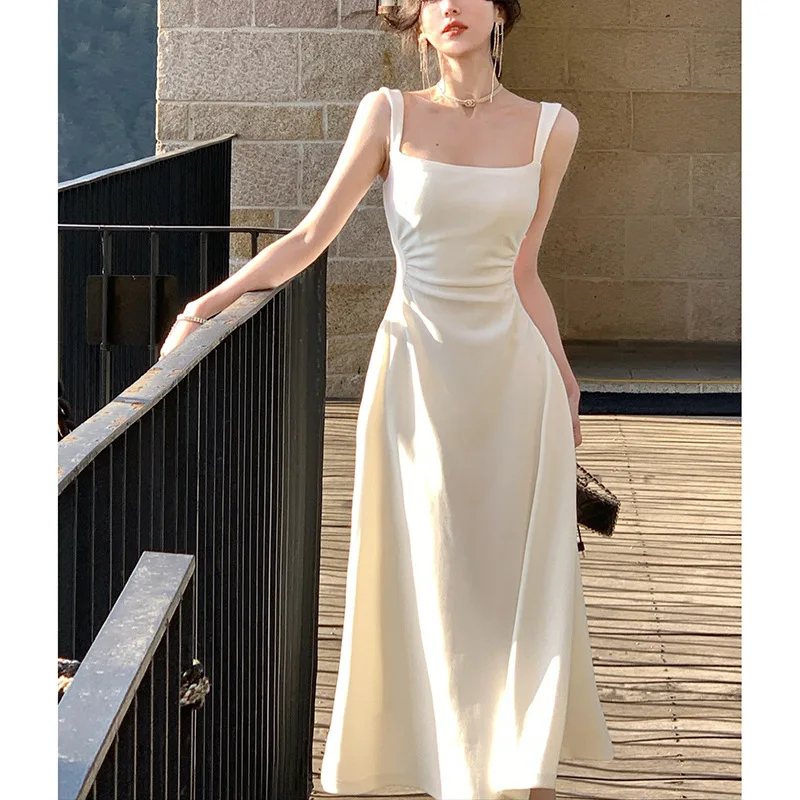 

Летнее платье от А-силуэта, белое удобное платье на бретелях, женская новая нишевая дизайнерская длинная юбка А-силуэта, Одежда для беременных