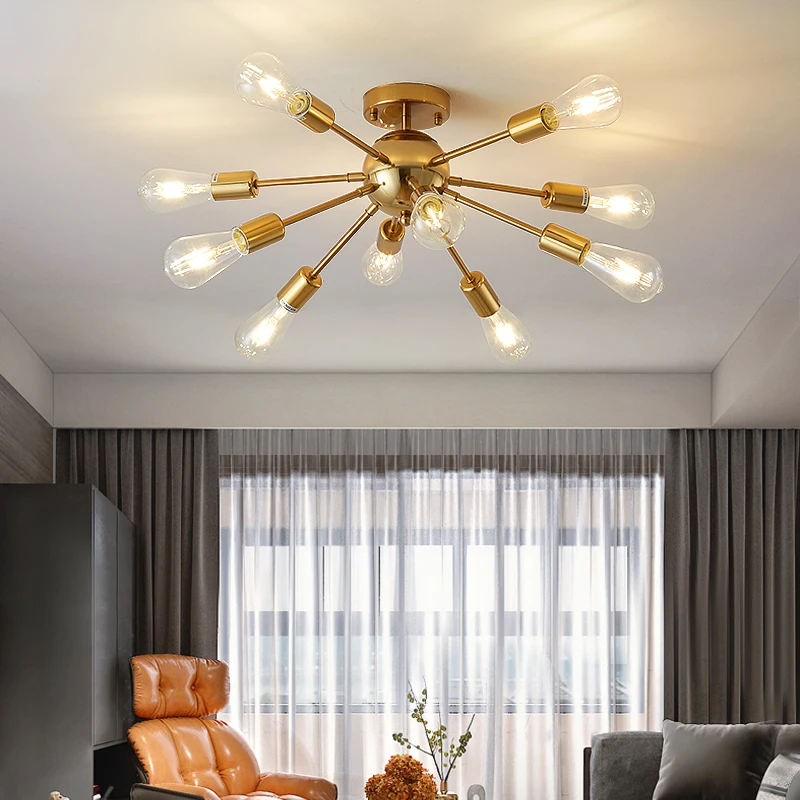 IWP Nordic Industrial Style Chandelier Indoor LED Pendant Lamp Golden Black Light Fixture Bedroom Dining Room Parlour Chandelier