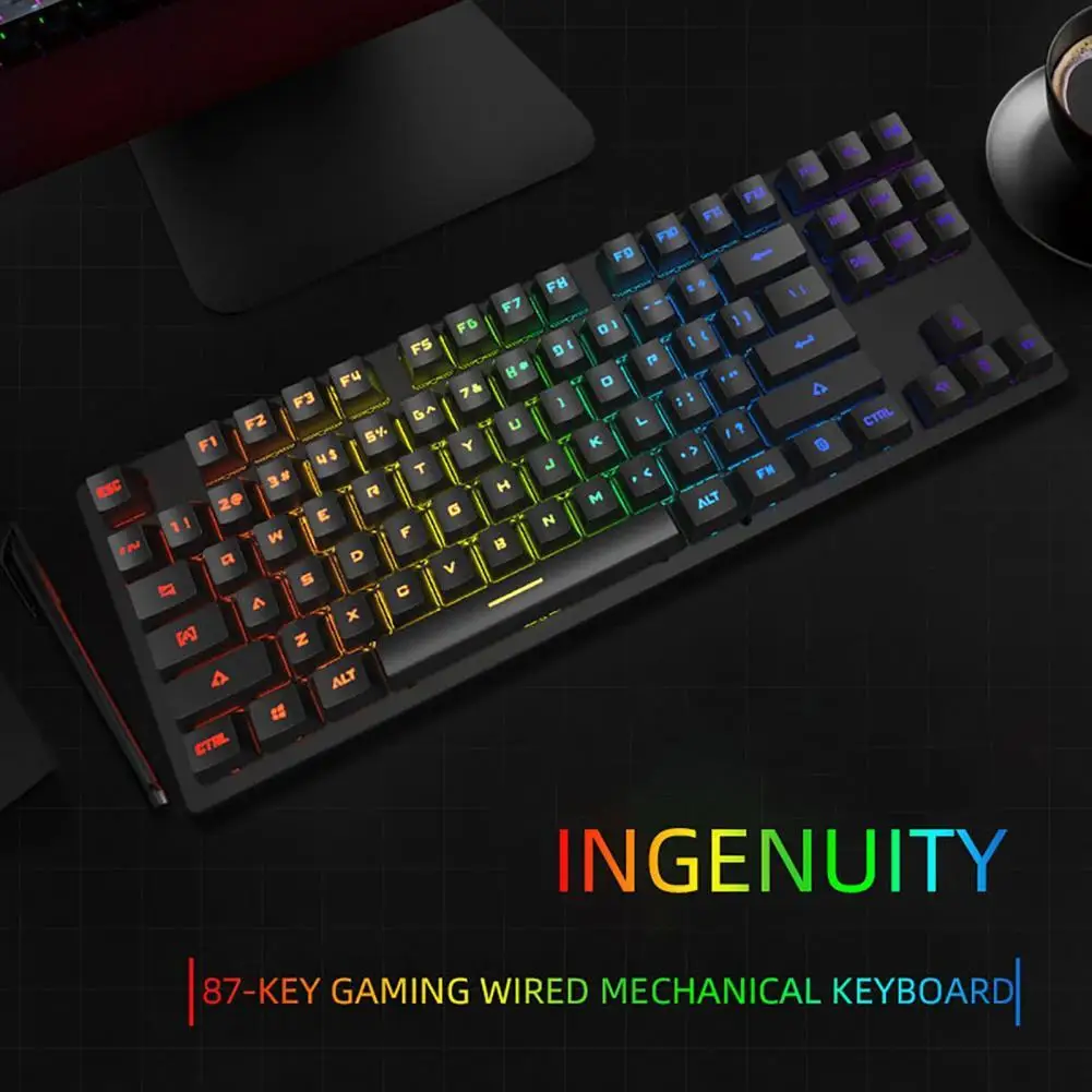 

Mechanical Wired Keyboard Sensitive Non-delayed RGB Cool Light Ergonomic 87 Keys USB Gaming Keyboards For Game Laptop PC 032