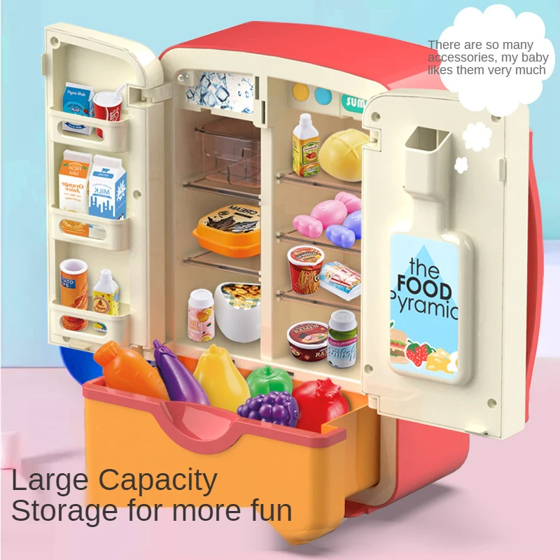 

Children Pretend Play Toys Simulation Double Refrigerator Spray Refrigerator Educational Mini Kitchen Toys Role Playing Toy