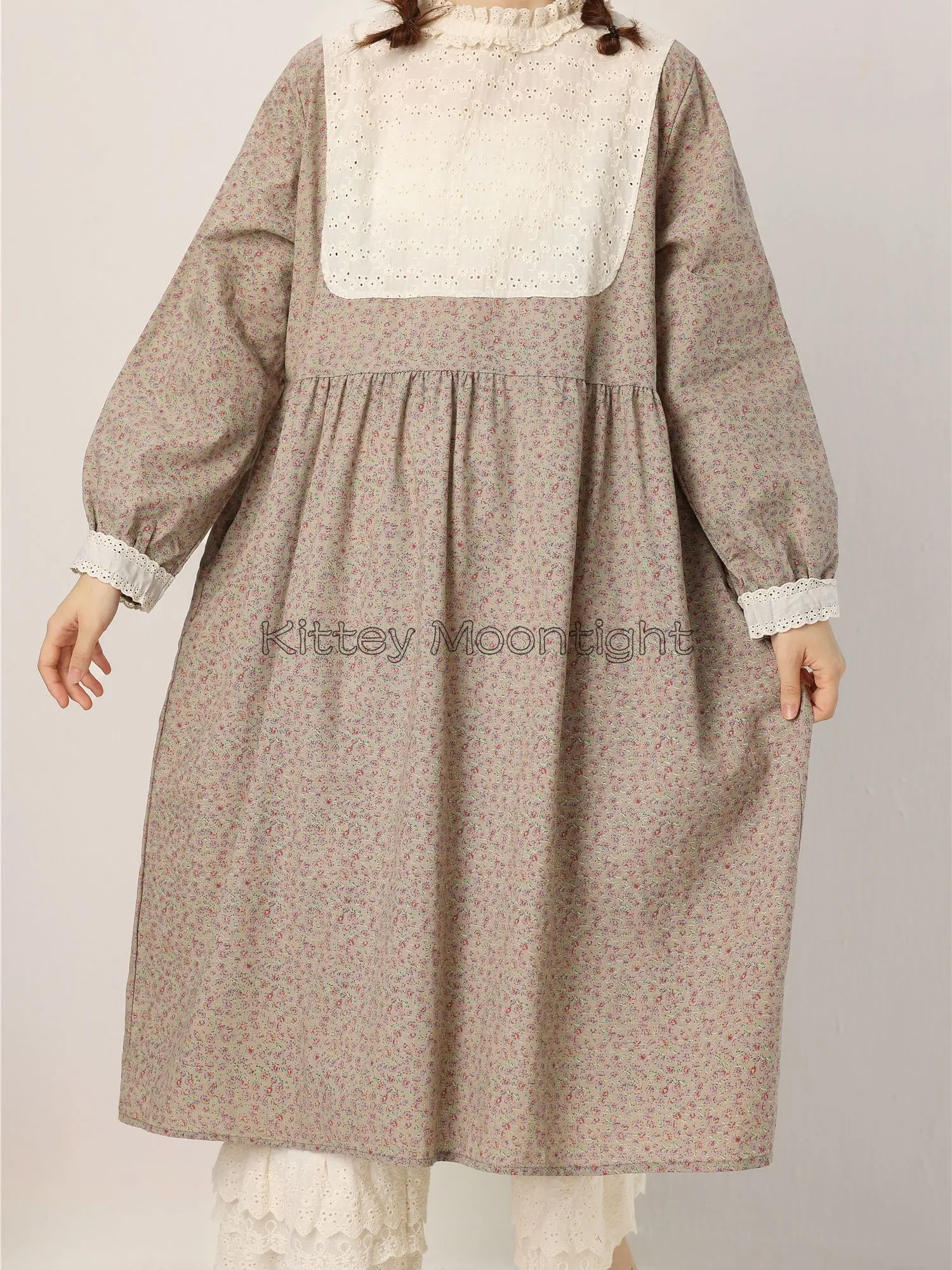 

Mori Girl Embroidered Floral Dresses Women Autumn Vintage Japan Cotton Linen Long Sleeved Dress Elegant Return Female Vestidos