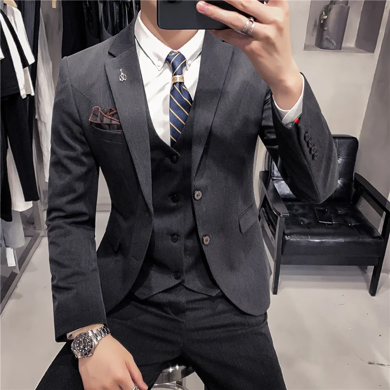 

6XL 7XL Mens Suit (Blazer+Vest+Pants) Solid Color Formal Office Business Tuxedo Three-Piece Groom's Wedding Dress Party Blazers