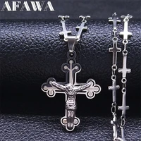 afawa jesus stainless steel cross chain necklace womenmen silver color christian choker necklaces jewelry collar mujer n8068s02