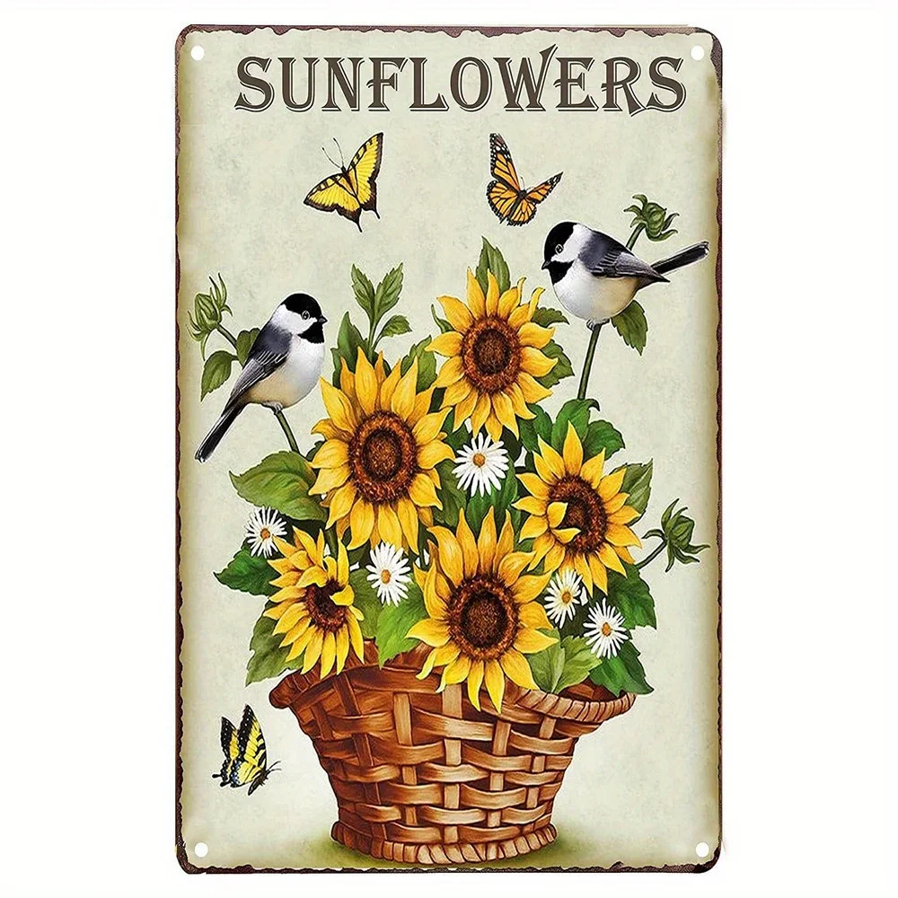 

New Tin Sign Vintage Painting Honey Bee Farm Sunflower Flower for Home Room Farmhouse Club Garden Metal Vintage Tin Sign Wall