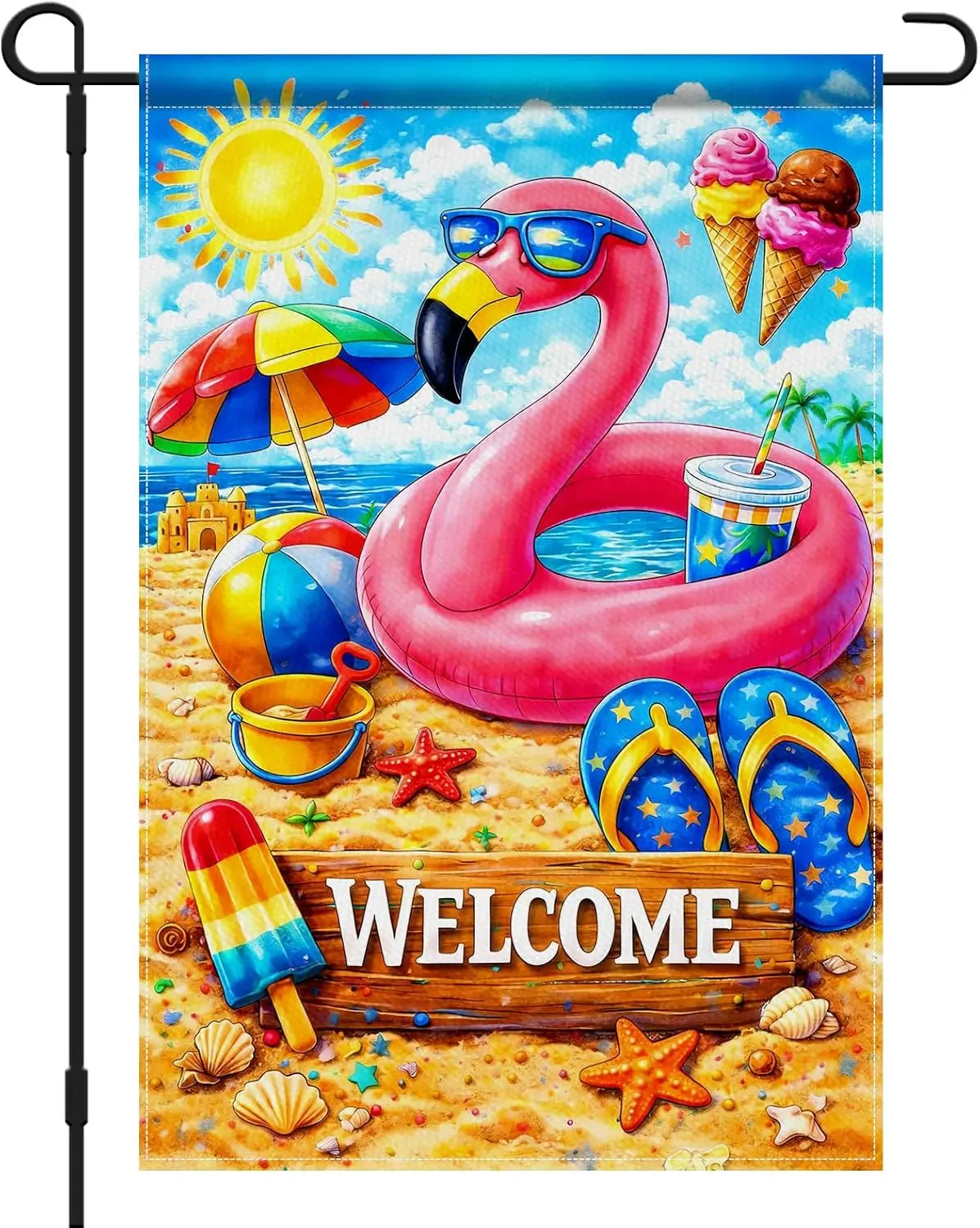 Фото Флаг для сада IVN Summer Garden Flag, 12 x 18 дюймов, розовый фламинго, двусторонний, декоративный, из мешковины, для бассейна, двора, пляжа, летнего отдыха №1