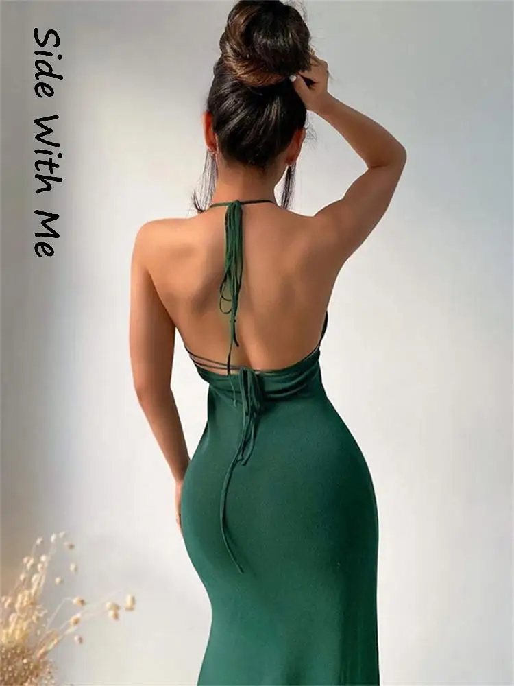 

Женское облегающее Платье макси с лямкой на шее, элегантное вечернее платье с открытой спиной, лето 2022