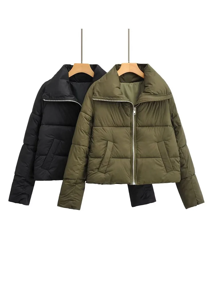 

PB&ZA Women Jacket 2022 Winter New Fashion Down Cotton Padded Clothes Coat Vintage Long Sleeve Female Outerwear Chic Tops