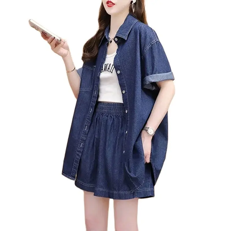 

TYJTJY новинка из двух предметов джинсовая рубашка-поло + шорты спортивный костюм летняя одежда для женщин 2023 СВОБОДНЫЙ Модный повседневный костюм короткие комплекты