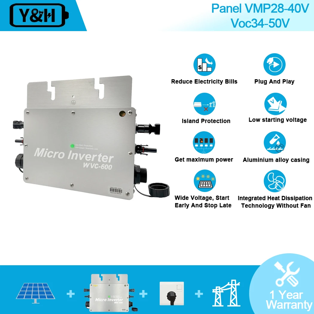 700W WVC Series Waterproof Grade IP65 Micro Grid-Connected MPPT Inverter DC28-50V 120V 230V Auto Solar Grid Tie Converter