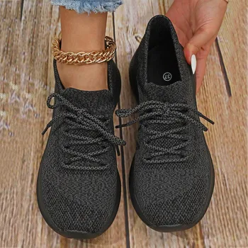 Women Running Sports Shoes Casual Mesh Solid Color Lace Up Platform Sneaker Walking Flat Tennis Vulcanized Shoes Zapatillas 1