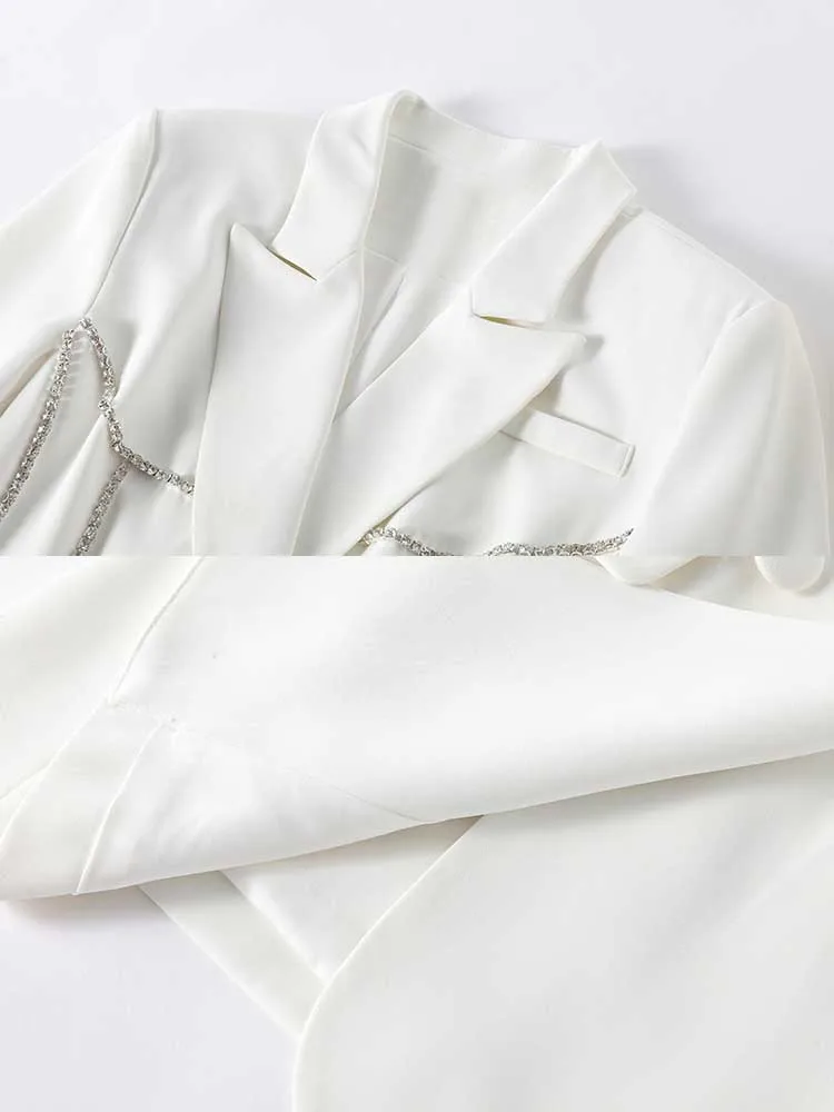 Women's Mid Length Suit Rhinestone Decorated Fashionable Waist Skimming Blazers