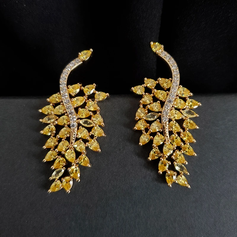 

2023 Trend Luxury Earrings for Women Green Yellow Plant Leaf Earrings for Women Party Jewelry Zircon Accessories Gift Female