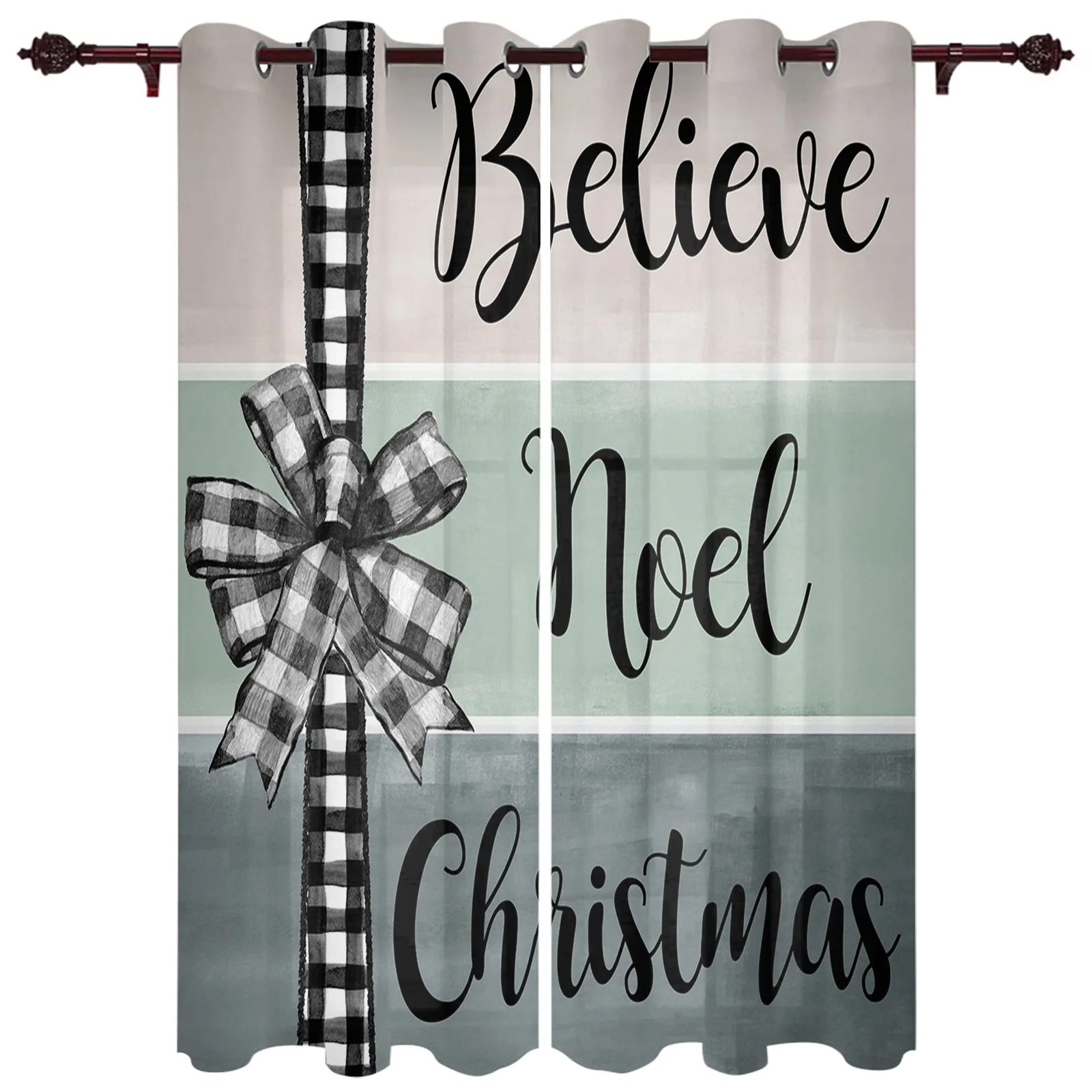 

Рождественские шторы в клетку с бантом, картина маслом, текстурные оконные шторы для гостиной, дома, спальни, кухни, Декор, Рождественская занавеска