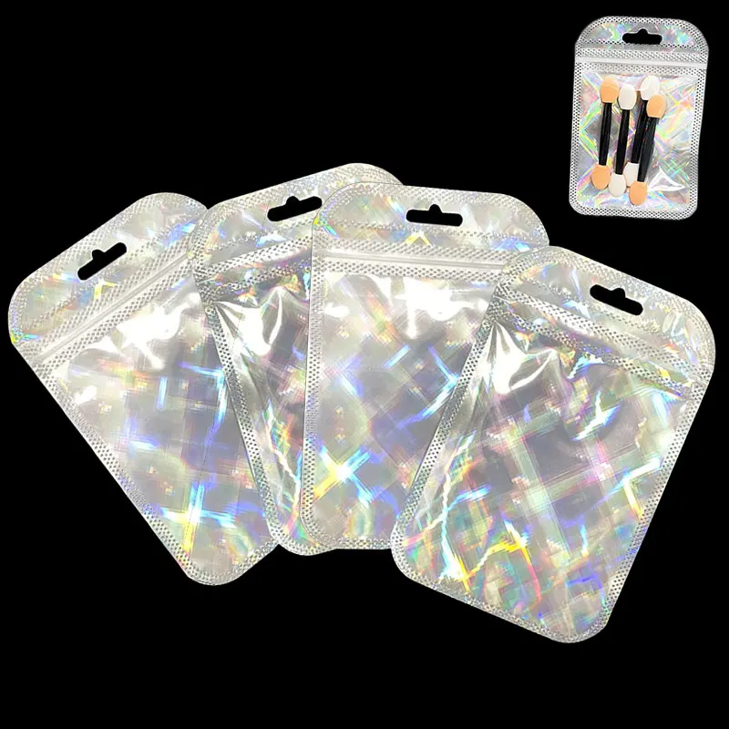 

50pcs Thicken Ziplock Bags Holographic Laser Color Plasticopp Bags for Jewelry Resealable Retail Packaging & Display Pouches