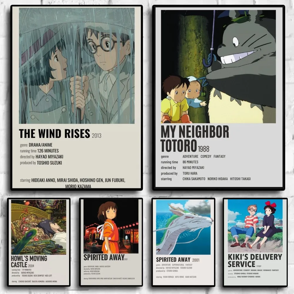 Japanese Famous Movie G-ghibli Poster Sticky Wall Art Printing Waterproof Home Living Bed Room Garage Bar Aesthetic Decor