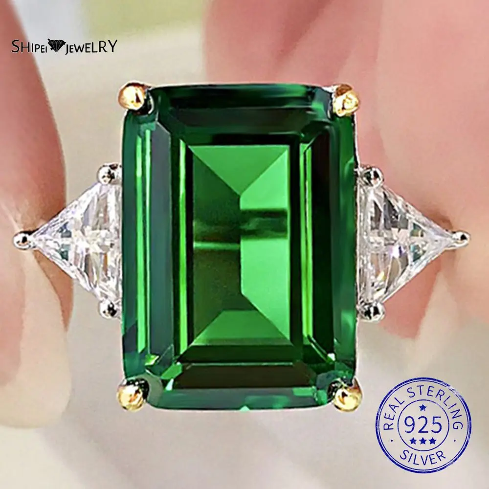 

Шипей, элегантное обручальное кольцо из серебра 100% пробы с изумрудной огранкой, с муассанитом, для женщин, ювелирные украшения из драгоценн...