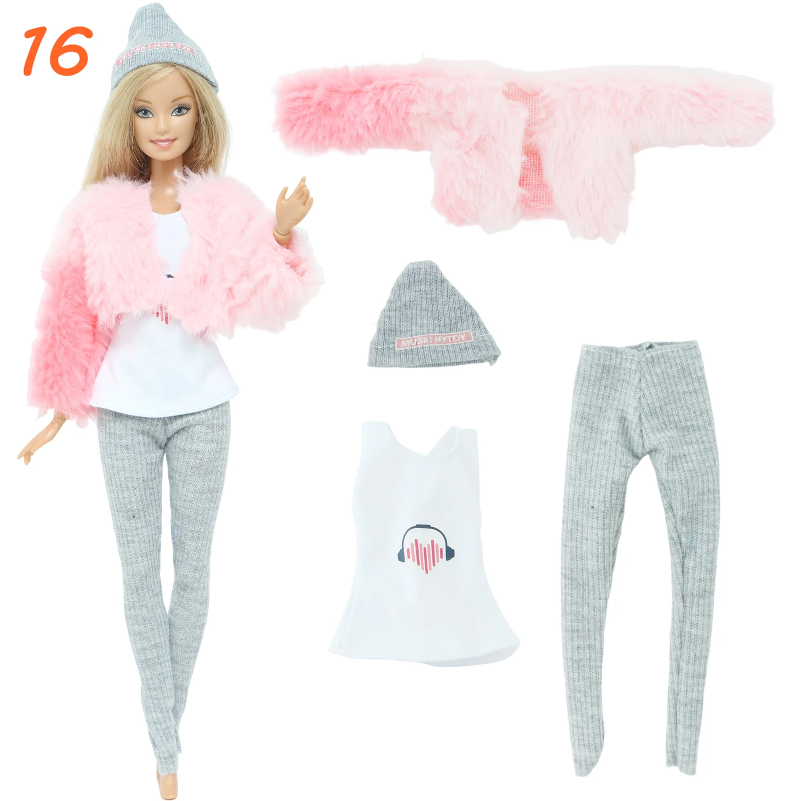 

10 pieces Multicolor Long Sleeve Soft Fur Coat Tops Dress Winter Warm Casual Wear Accessories Clothes for Barbie Doll Kids Toy