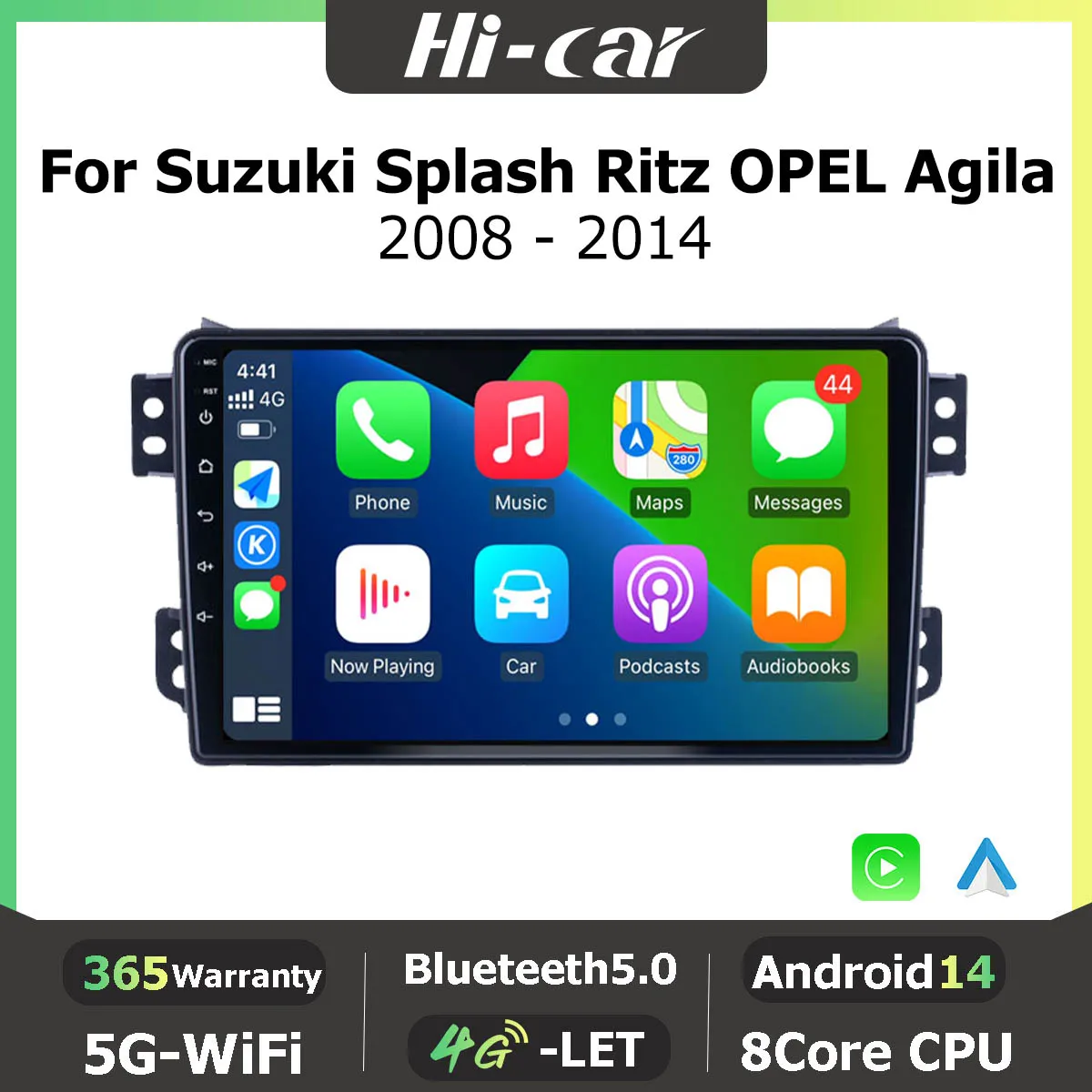Фото Android 15 Carplay авто радио BT мультимедийный плеер для SUZUKI Splash Ritz OPEL Agila 2008-2014 2din авторадио стерео №1