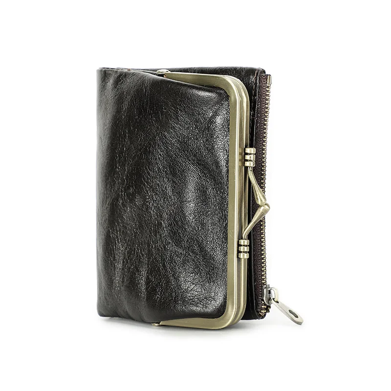 

Contact'S Genuine Leather Wallet Women Small Metal Frame Purse Ladies Hasp and Zipper Coin Pocket Credit Card Holder