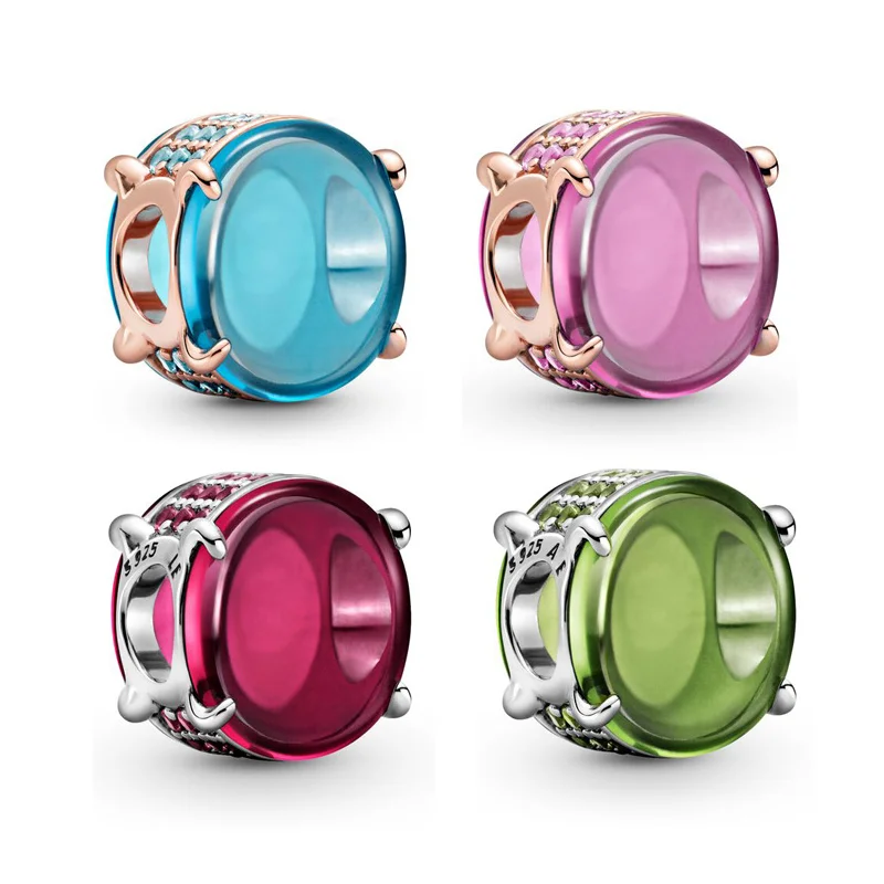 

Розовые подвески из переработанного стекла, Настоящее серебро 925 пробы, океан, синий, красный, зеленый, бусины для изготовления ювелирных из...