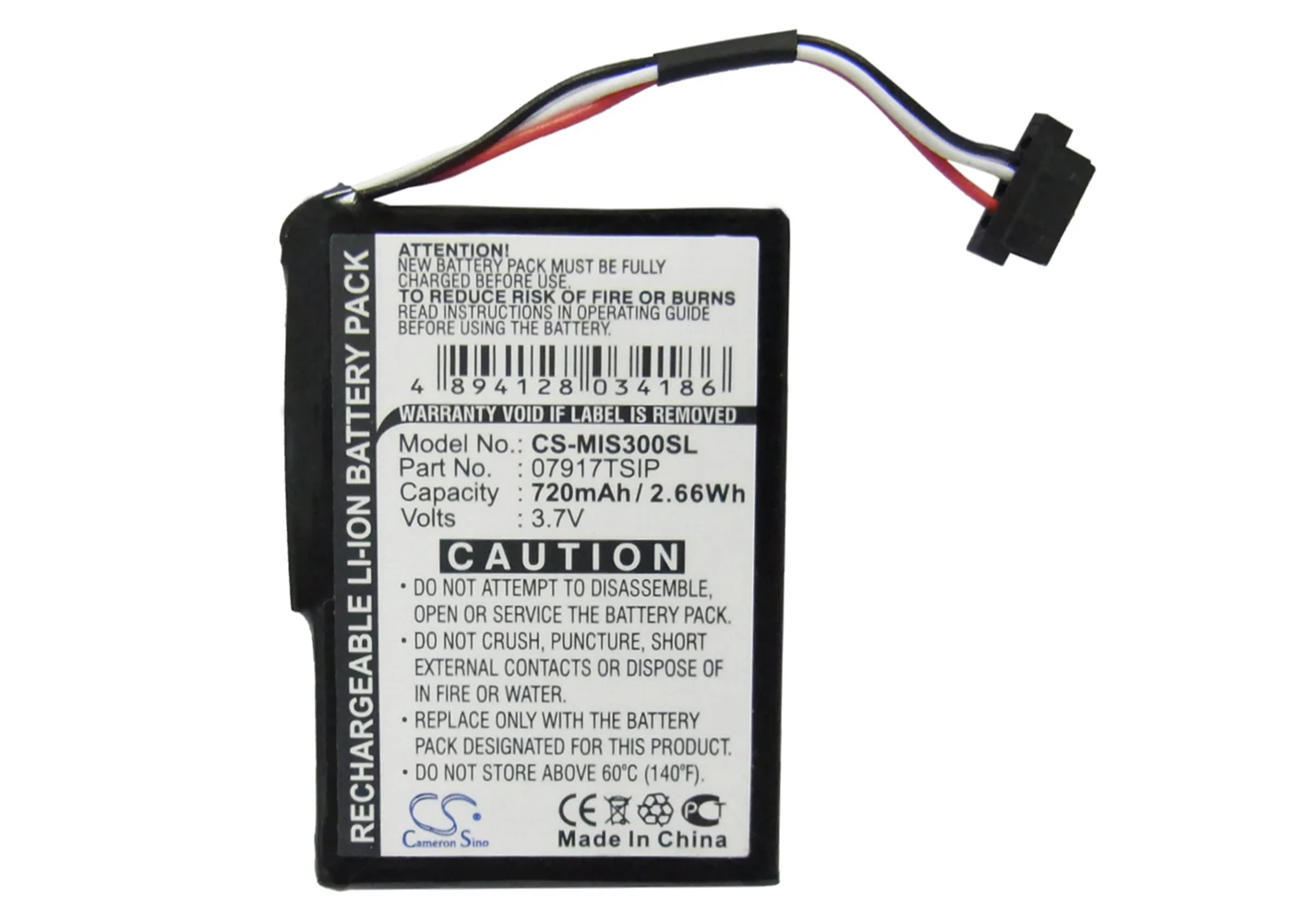 

Cameron Sino 720mA Battery for Mitac Spirit 500 HF Traffic Europe, Spirit 555 07917TSIP