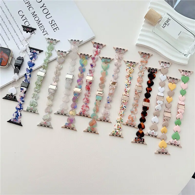 Love Heart Tortoise Shell Resin Wrist Band Strap For Apple Watch Series 8 7 6 5 4 SE 3 2 1 45mm 44mm 42mm 40mm 38mm