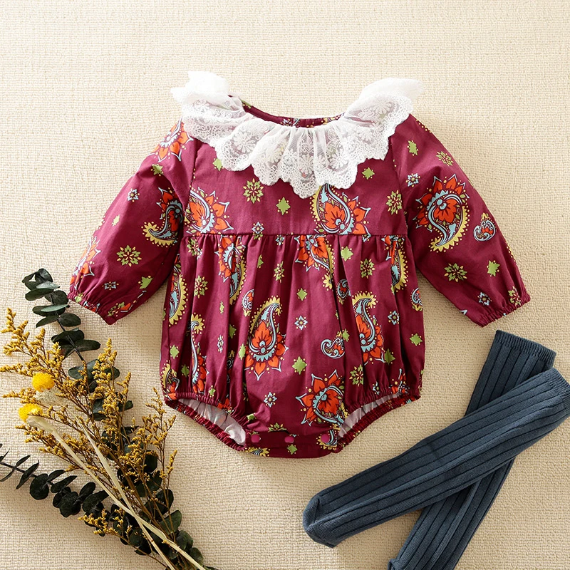 

Hibobi Baby Girl Lace Collar Floral Print Bodysuit Jumpsuit