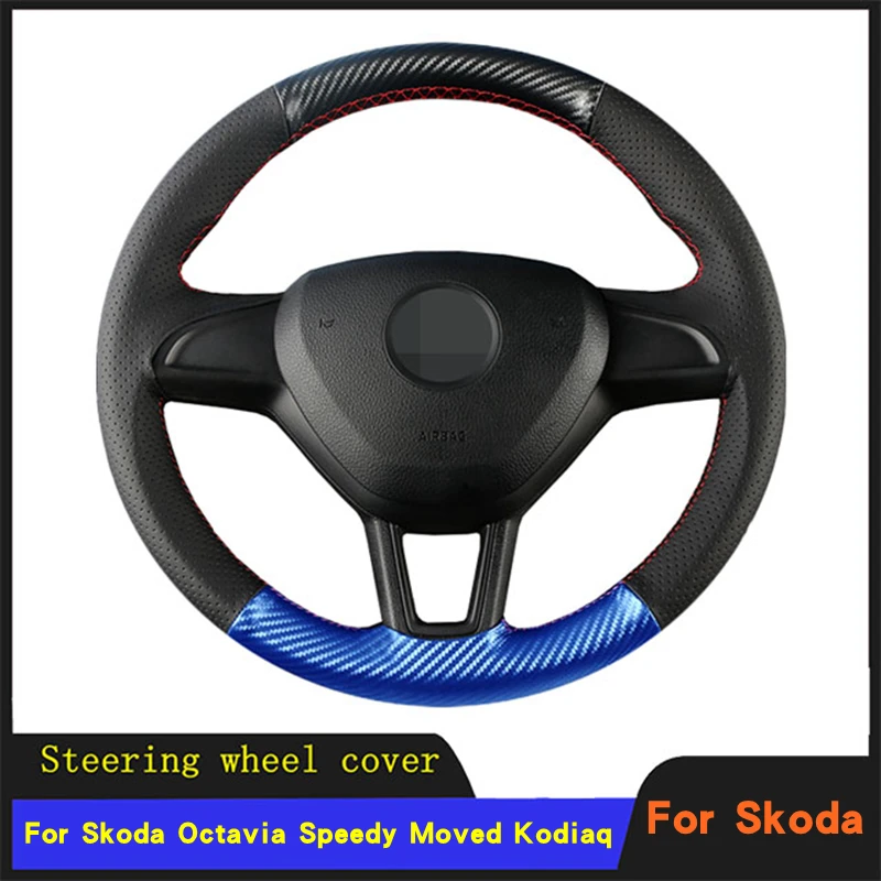 

DIY Car Accessories Steering Wheel Cover Braid Wearable Carbon Fiber Leather For Skoda Octavia Speedy Moved Kodiaq