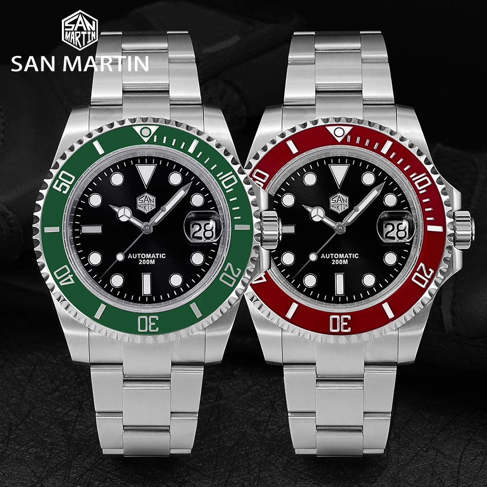 

San Martin Sub 41mm Mens Watch Luxury Water Ghost PT5000 SW200 Dive Automatic Mechanical Sapphire Date Cyclops 20Bar Luminous