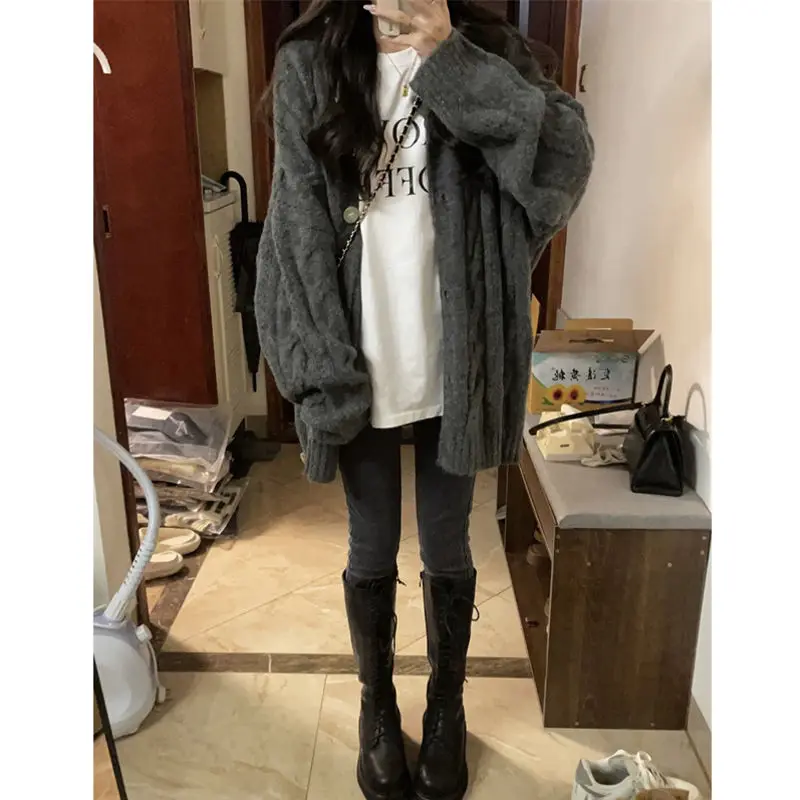 

chalecos Loose long-sleeved sweater jacket new sense of design knitted cardigan tops female