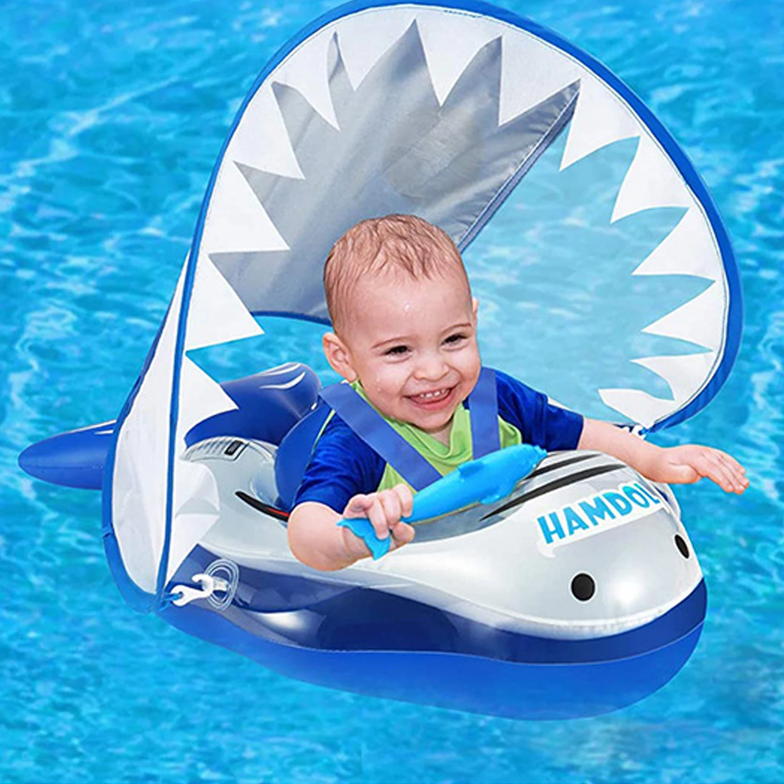 

Baby Inflatable Swim Ring Sea Animal Shark Float Seat With Awning For Swimming Pool Bathtub Infant Summer Water Game Playing Toy