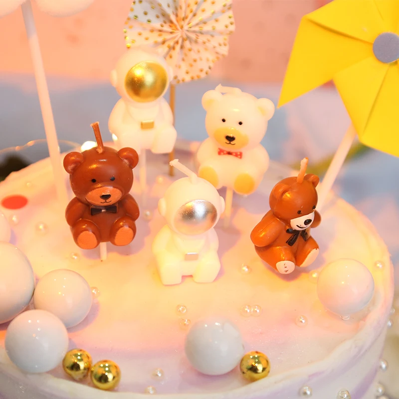 Милый корейский Медведь украшение для торта на день рождения Свеча Топпер кексов